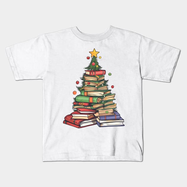 christmas book tree Kids T-Shirt by MZeeDesigns